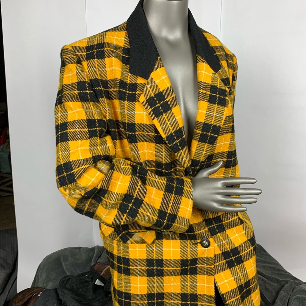 Two piece yellow plaid power suit